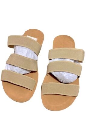 Charles Albert Women’s Beige Elastic Strap Slide On Sandals EUC